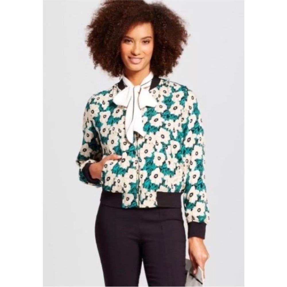Who What Wear Floral Bomber Jacket with Bow